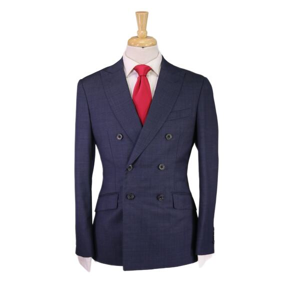 Richard James Suit Navy Blue Tic Woven Double Breasted Slim Wool Suit 38S - Picture 1 of 11